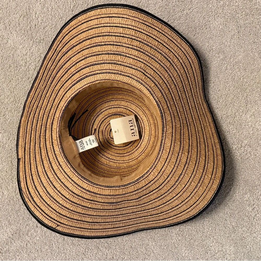 a.n.a. Striped Tan and Black Wide Brim Floppy Sun Hat NWT
